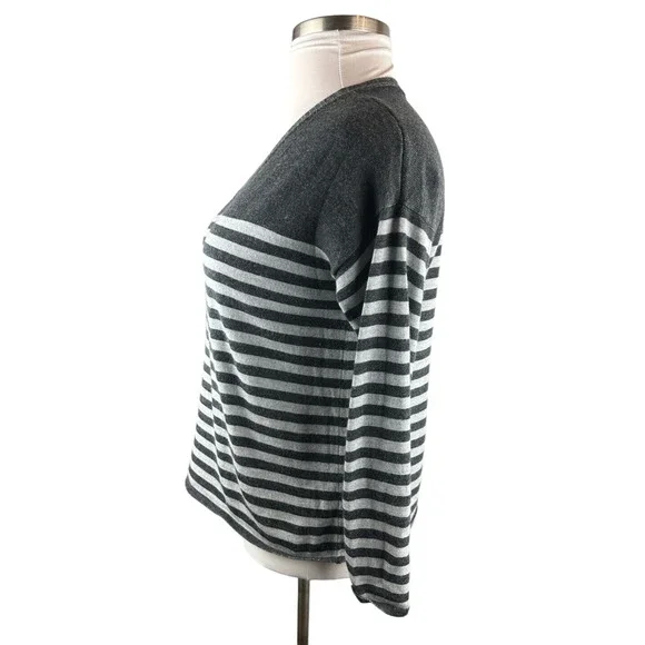 Eileen Fisher 100% Merino Wool V-Neck Sweater Striped Gray Women's Size Small - Picture 3 of 9